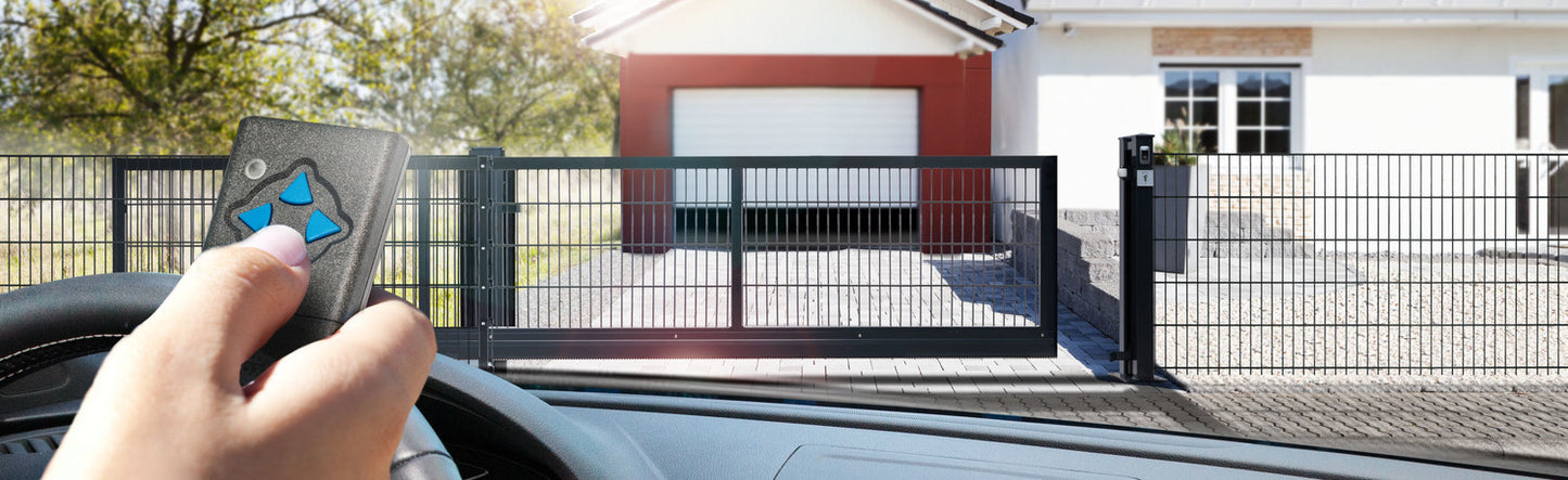 Schiebetor V-Star F60 integrierter elektrischer Antrieb im Pfosten 400-450cm  Lichte Weite in 3 verschiedenen Farben